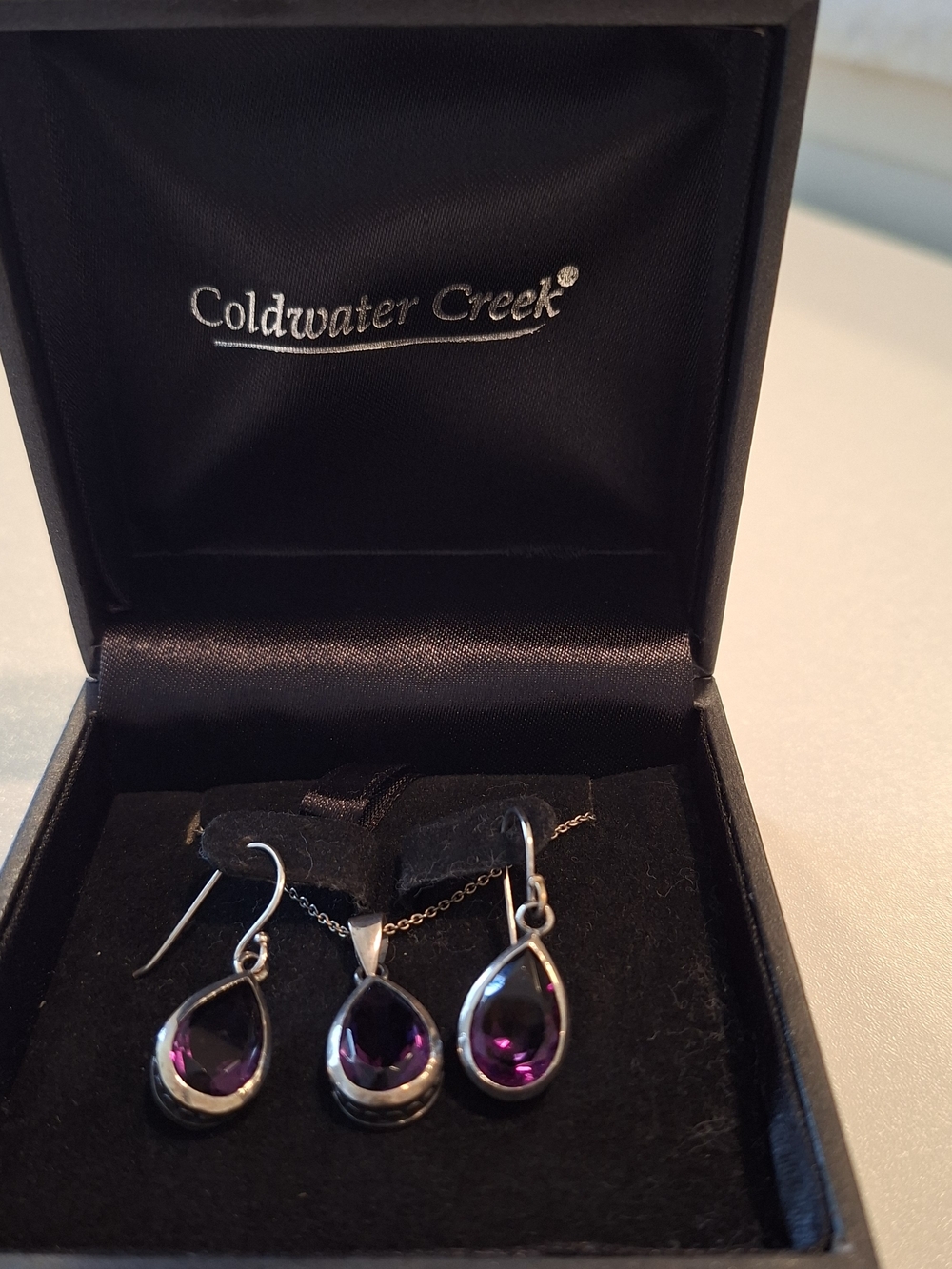 Coldwater Creek Sterling And Amethyst Necklace And Earring Set NIB